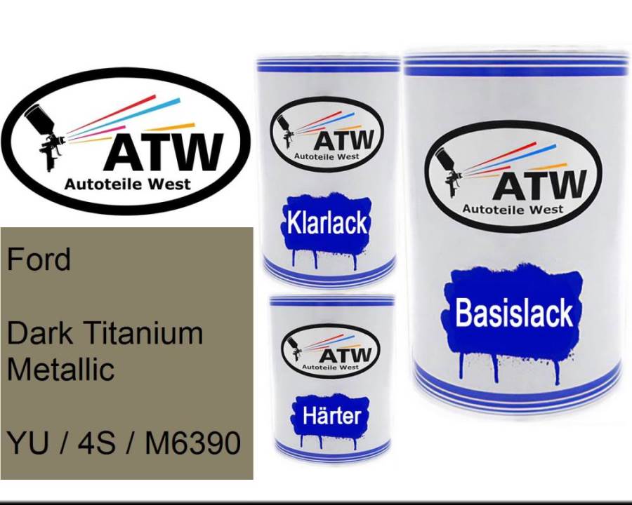 Ford, Dark Titanium Metallic, YU / 4S / M6390: 500ml Lackdose + 500ml Klarlack + 250ml Härter - Set, von ATW Autoteile West.